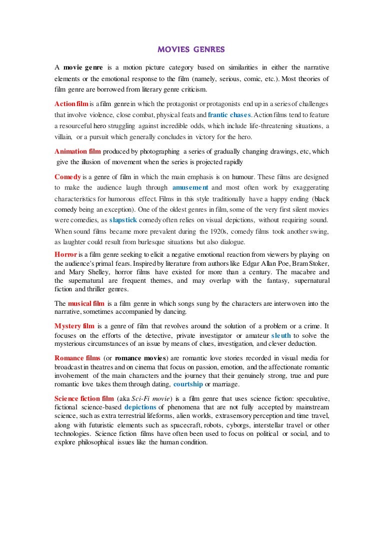 Film genres and their features Film genres and their features